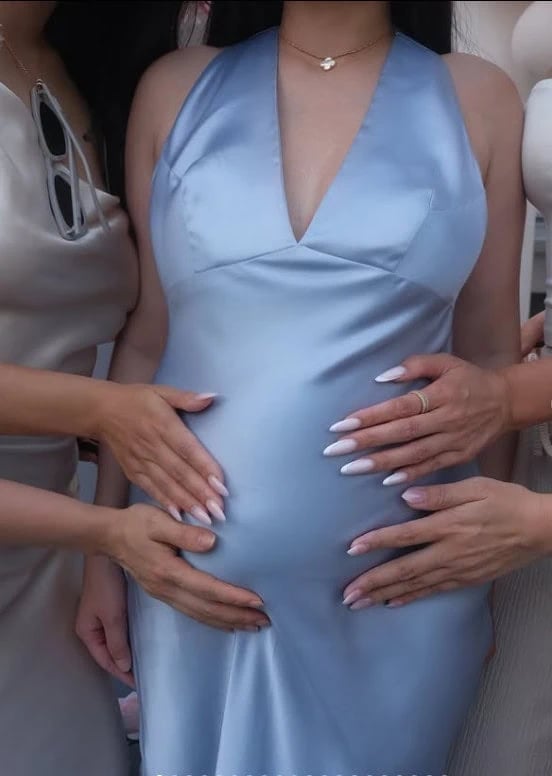 Light Blue Satin Halter Neck Dress — Simple Gender Reveal Outfits