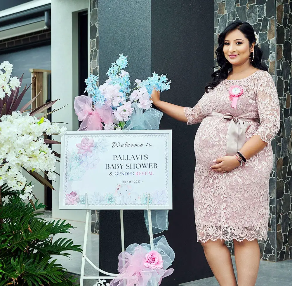 Blush Pink Lace Sheath Dress with Satin Sash — Simple Gender Reveal Outfits