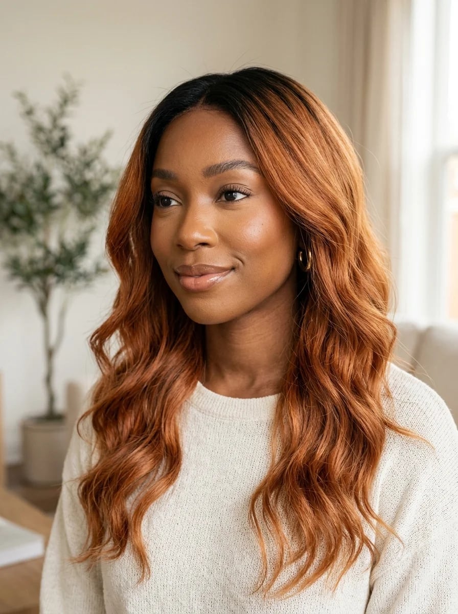 Dark Brown Base With Vibrant Ginger Highlights Dark Brown Base With Vibrant Ginger Highlights — Simple Ginger Highlights