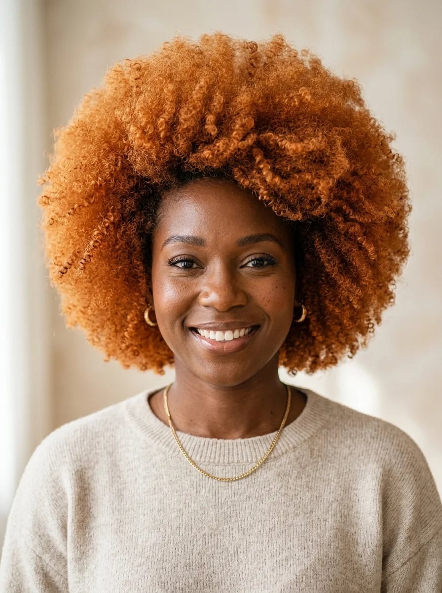 Shoulder Length Afro In Vibrant Ginger Shoulder Length Afro In Vibrant Ginger — Simple Ginger Highlights