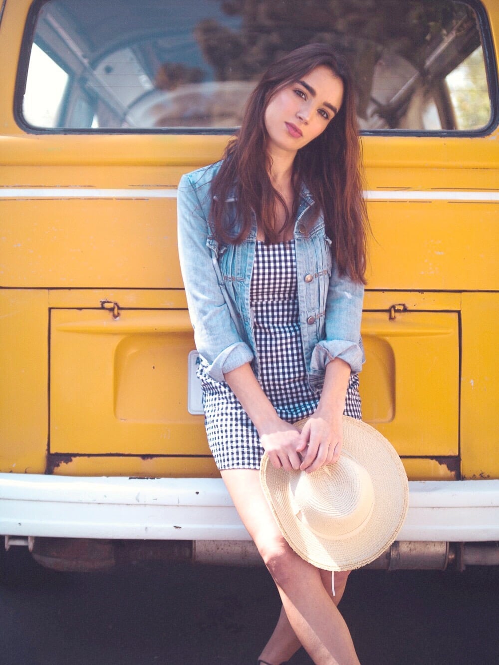 Black and White Gingham Mini Dress with Denim Jacket Black and White Gingham Mini Dress with Denim Jacket — Simple Gingham Dress