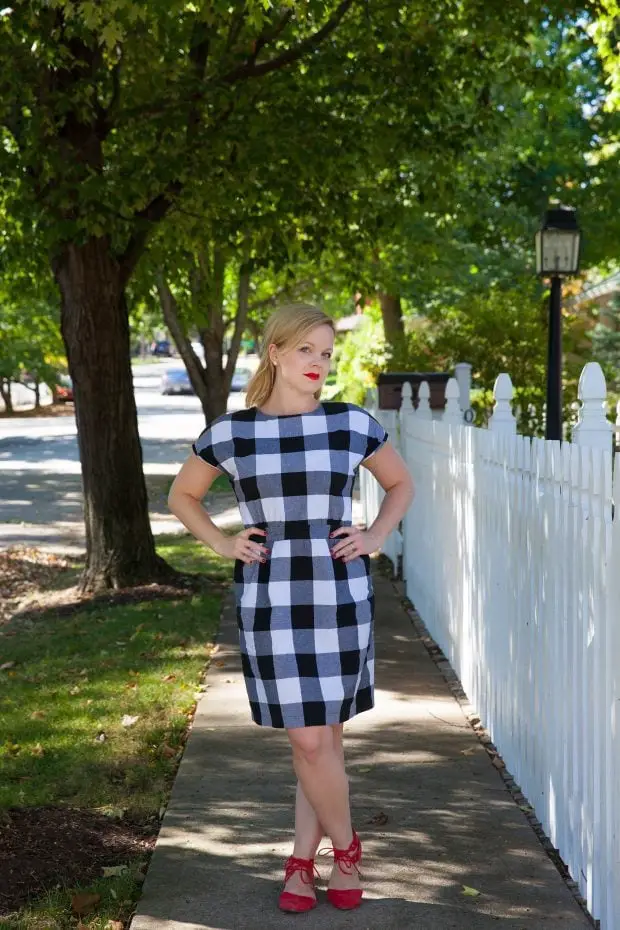 Black and White Gingham Shift Dress with Red Heels Black and White Gingham Shift Dress with Red Heels — Simple Gingham Dress