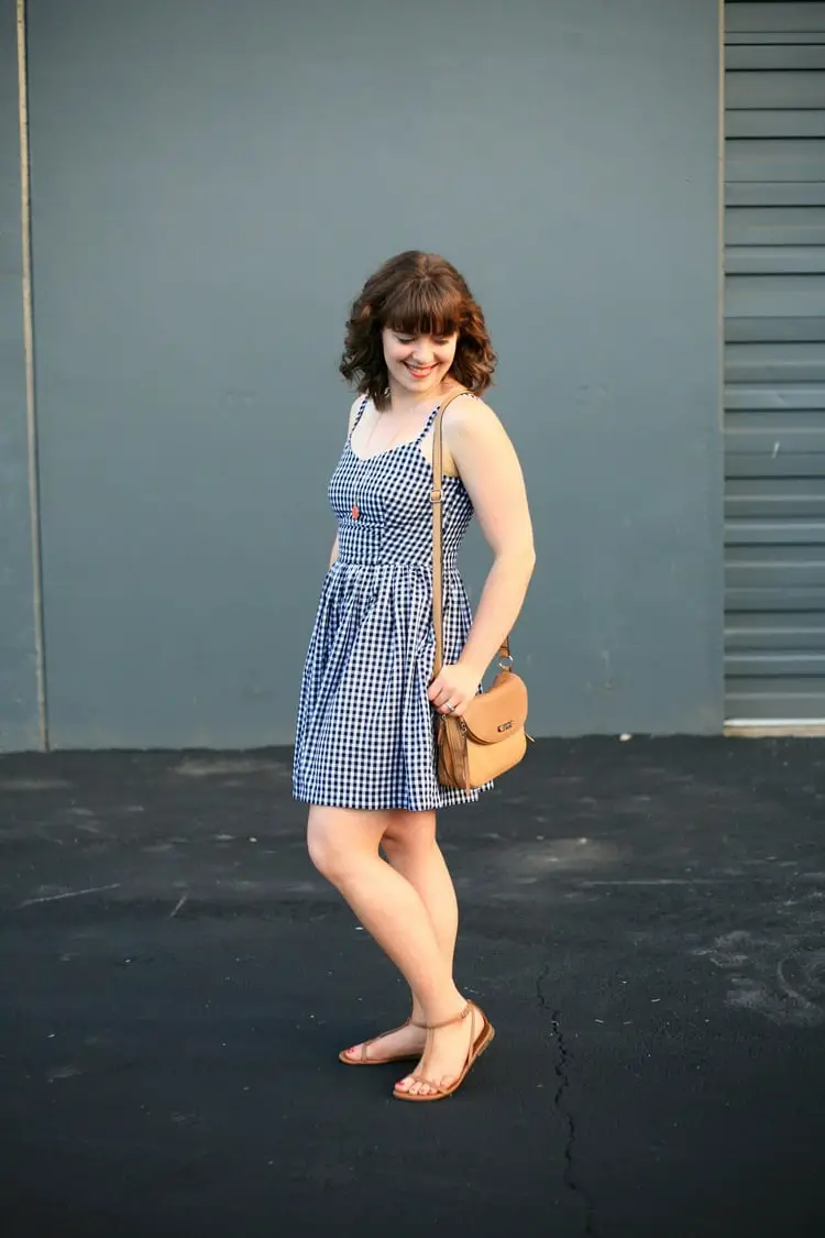 Blue and White Gingham Sundress with A-line Silhouette Blue and White Gingham Sundress with A-line Silhouette — Simple Gingham Dress