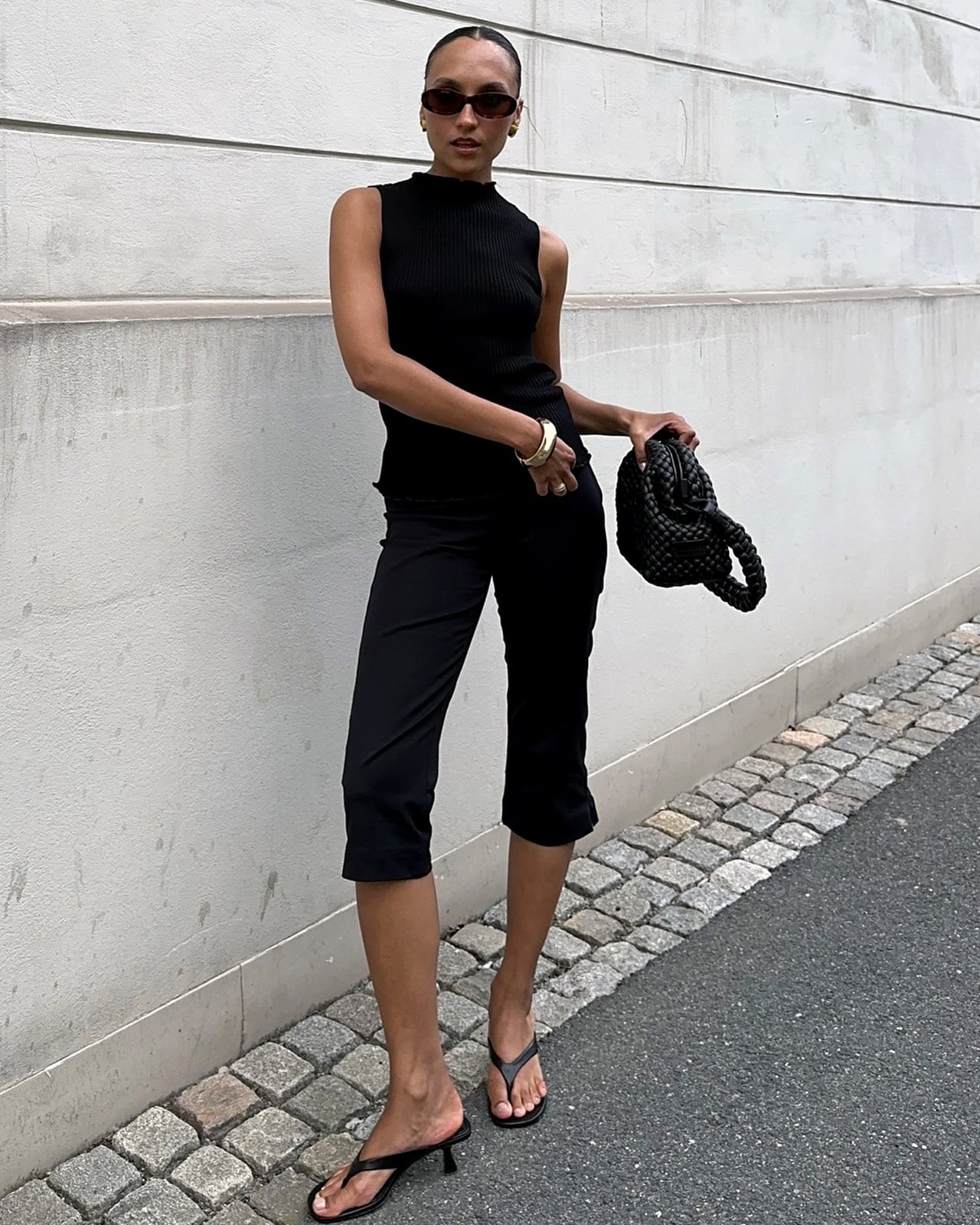 Ribbed Knit Top with Cropped Black Trousers Ribbed Knit Top with Cropped Black Trousers — Simple Going Out Outfits Black Women