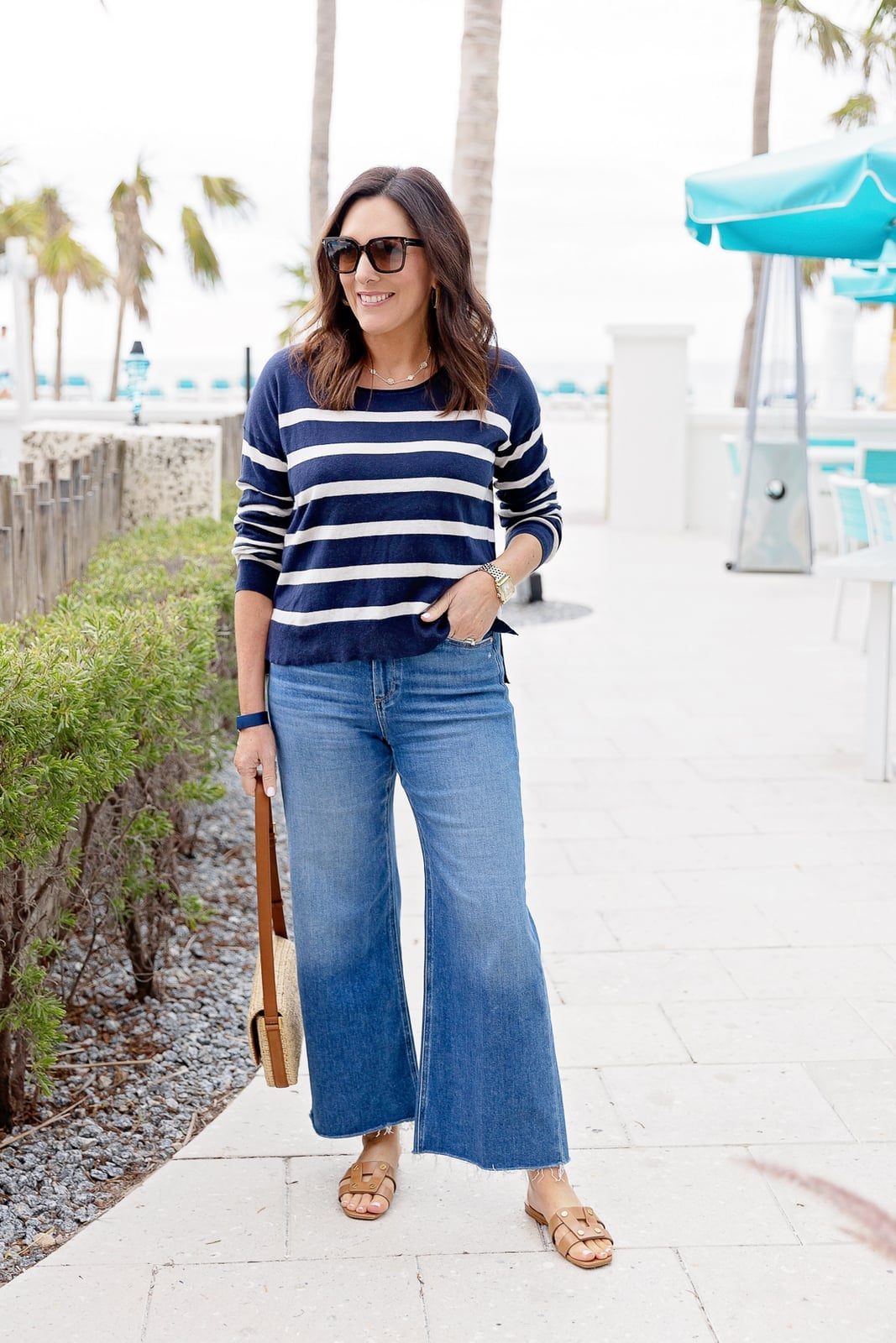 Wide Leg Cropped Jeans with Navy and White Striped Sweater Wide Leg Cropped Jeans with Navy and White Striped Sweater — Simple Going Out Outfits Jeans