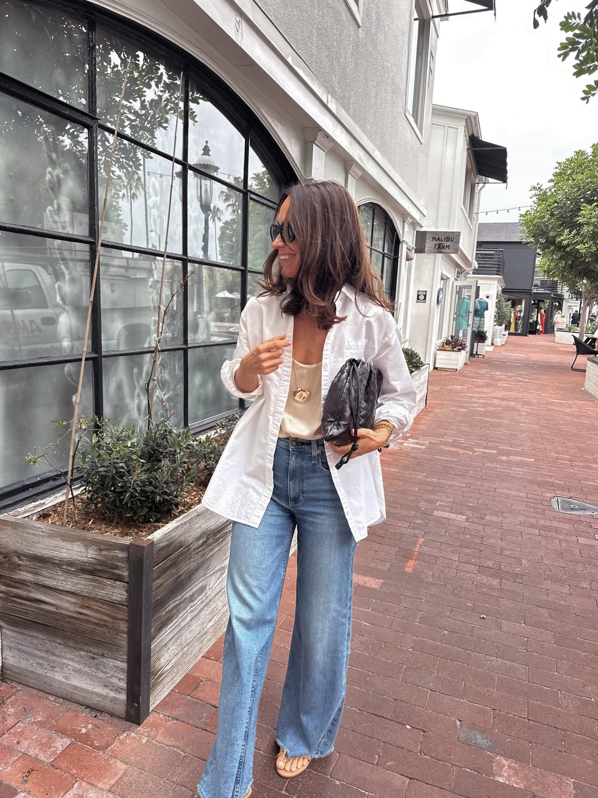 Light Blue Wide Leg Jeans with Beige Camisole and White Shirt Light Blue Wide Leg Jeans with Beige Camisole and White Shirt — Simple Going Out Outfits Jeans