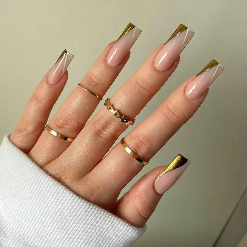 Gold Chrome Short Oval Nails — Simple Gold Chrome Nails