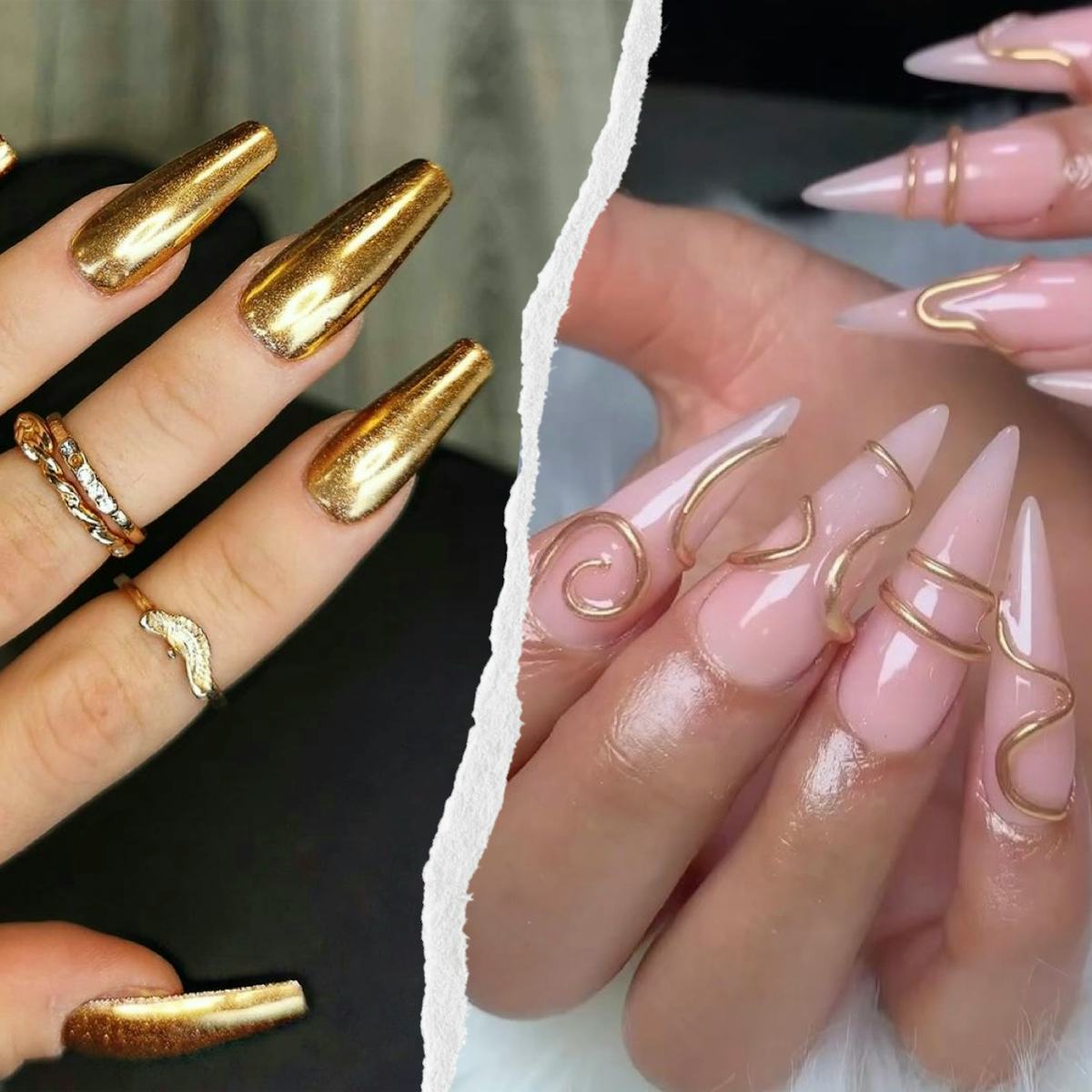 Sheer Nude Flawless Gold Chrome French Medium Almond, Everyday Version — Simple Gold Chrome Nails