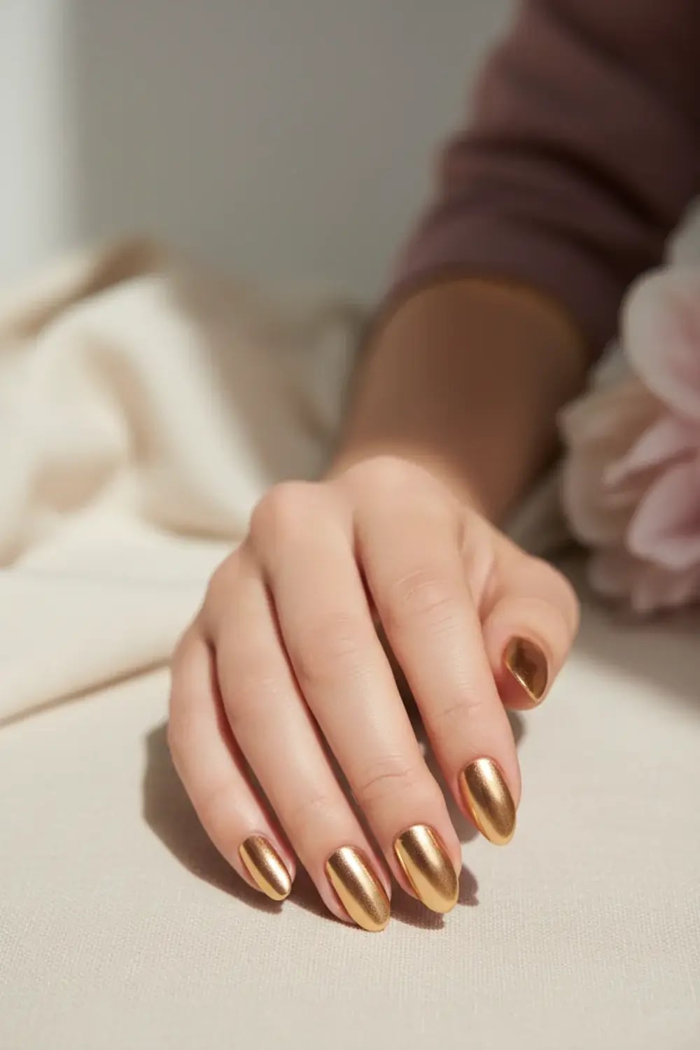 Mirror Gold Chrome Medium Almond Nails — Simple Gold Chrome Nails