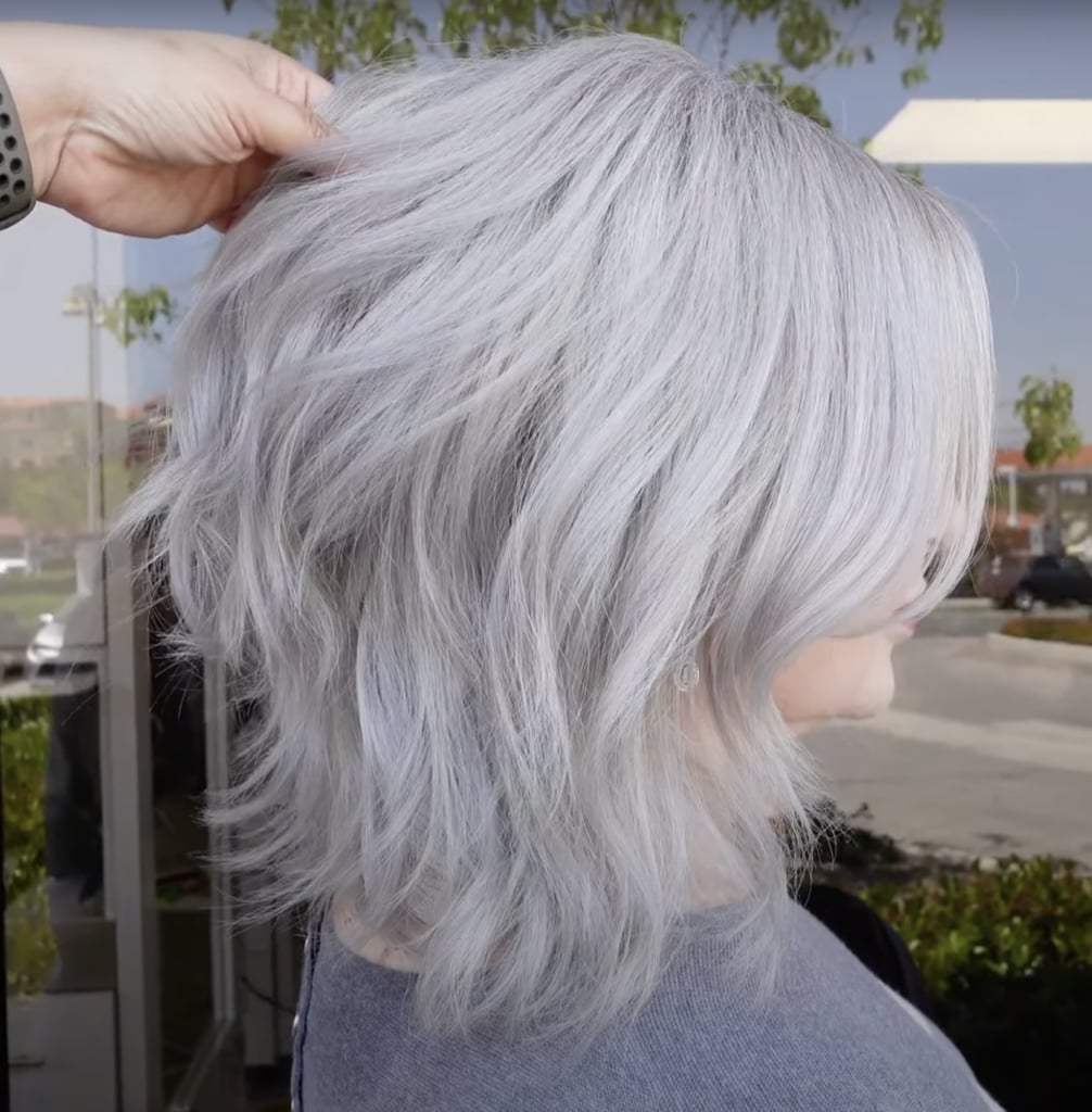Collarbone Layered Gray With Side Part Collarbone Layered Gray With Side Part — Simple Gray Blending