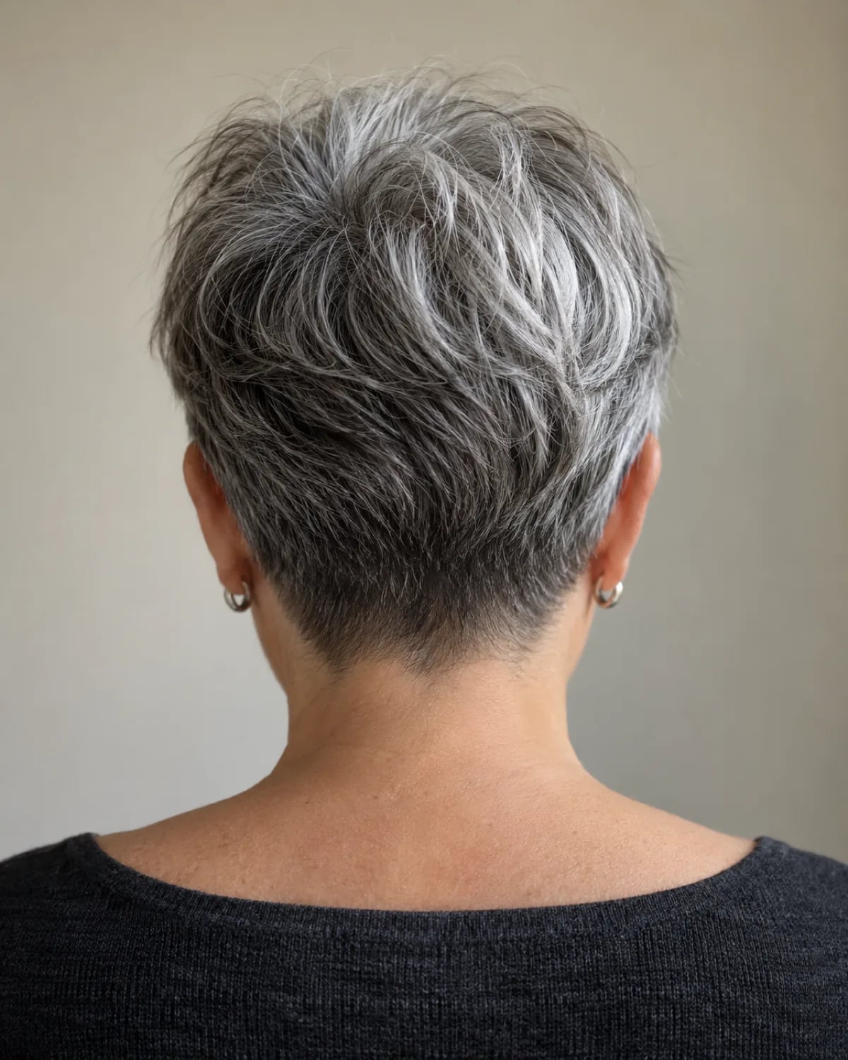 Textured Gray Pixie With Middle Part Textured Gray Pixie With Middle Part — Simple Gray Blending