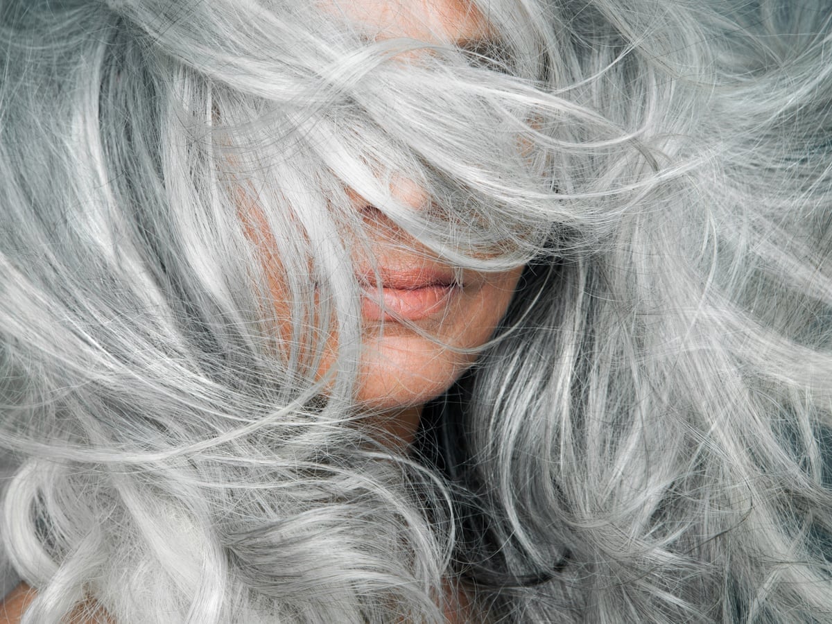 Thick Wavy Solid Gray Mid-Back Hair Thick Wavy Solid Gray Mid-Back Hair — Simple Gray Blending
