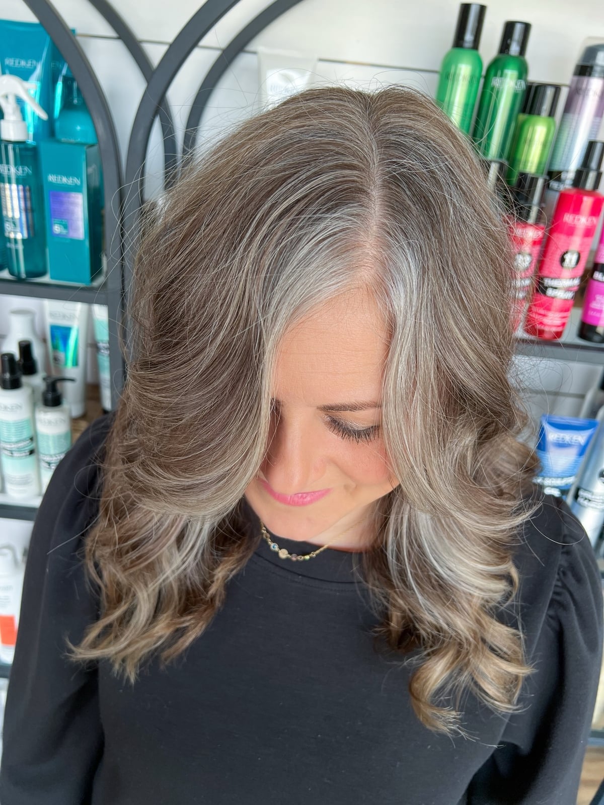 Shoulder Length With Face-Framing Bangs Shoulder Length With Face-Framing Bangs — Simple Gray Blending Hair