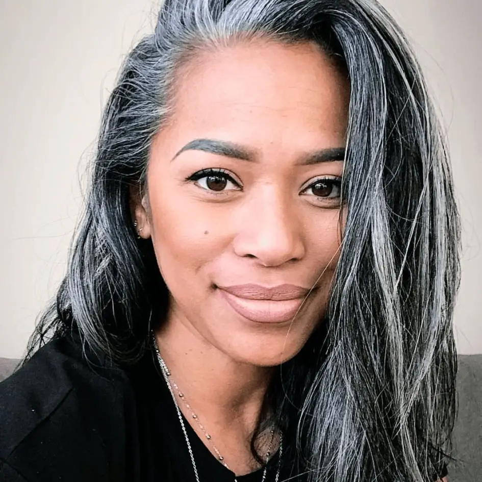 Shoulder Length With Side-Swept Bangs Shoulder Length With Side-Swept Bangs — Simple Gray Blending Hair