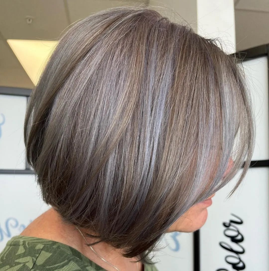 Collarbone Layers With Subtle Gray Collarbone Layers With Subtle Gray — Simple Gray Blending Hair Dark Brown