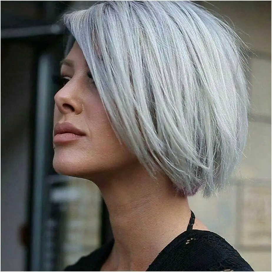 Chin Length Angled Bob Sleek Chin Length Angled Bob Sleek — Simple Gray Hair