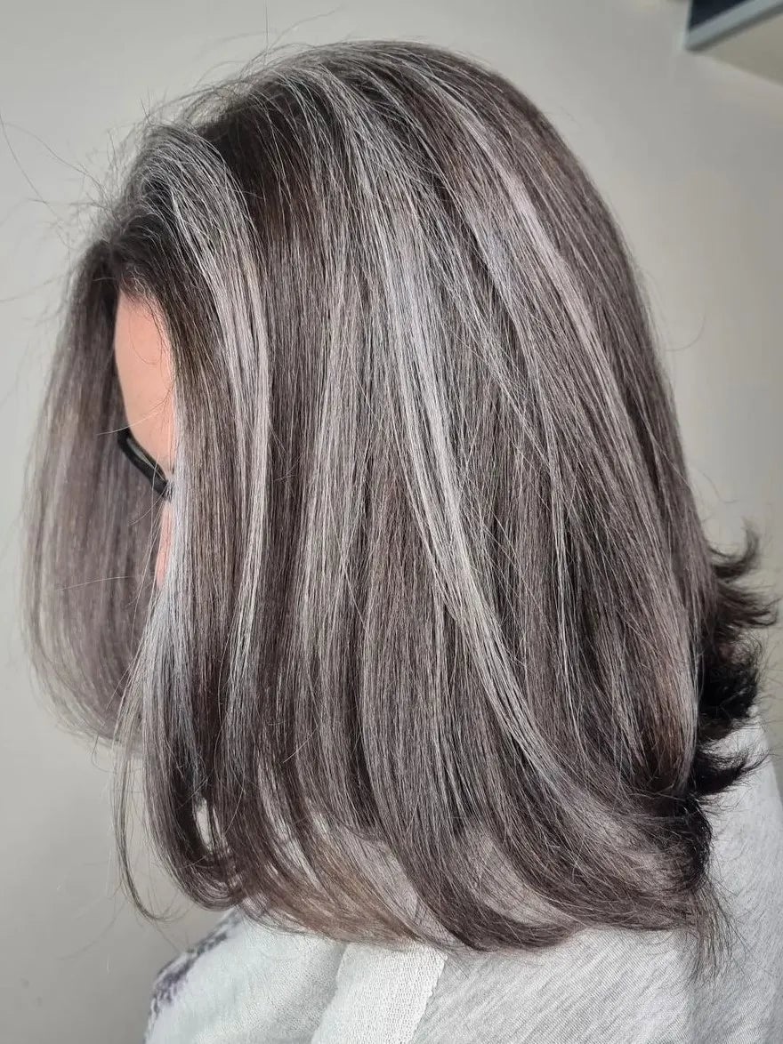 Shoulder Length Layers With Highlight Dimension Shoulder Length Layers With Highlight Dimension — Simple Gray Hair