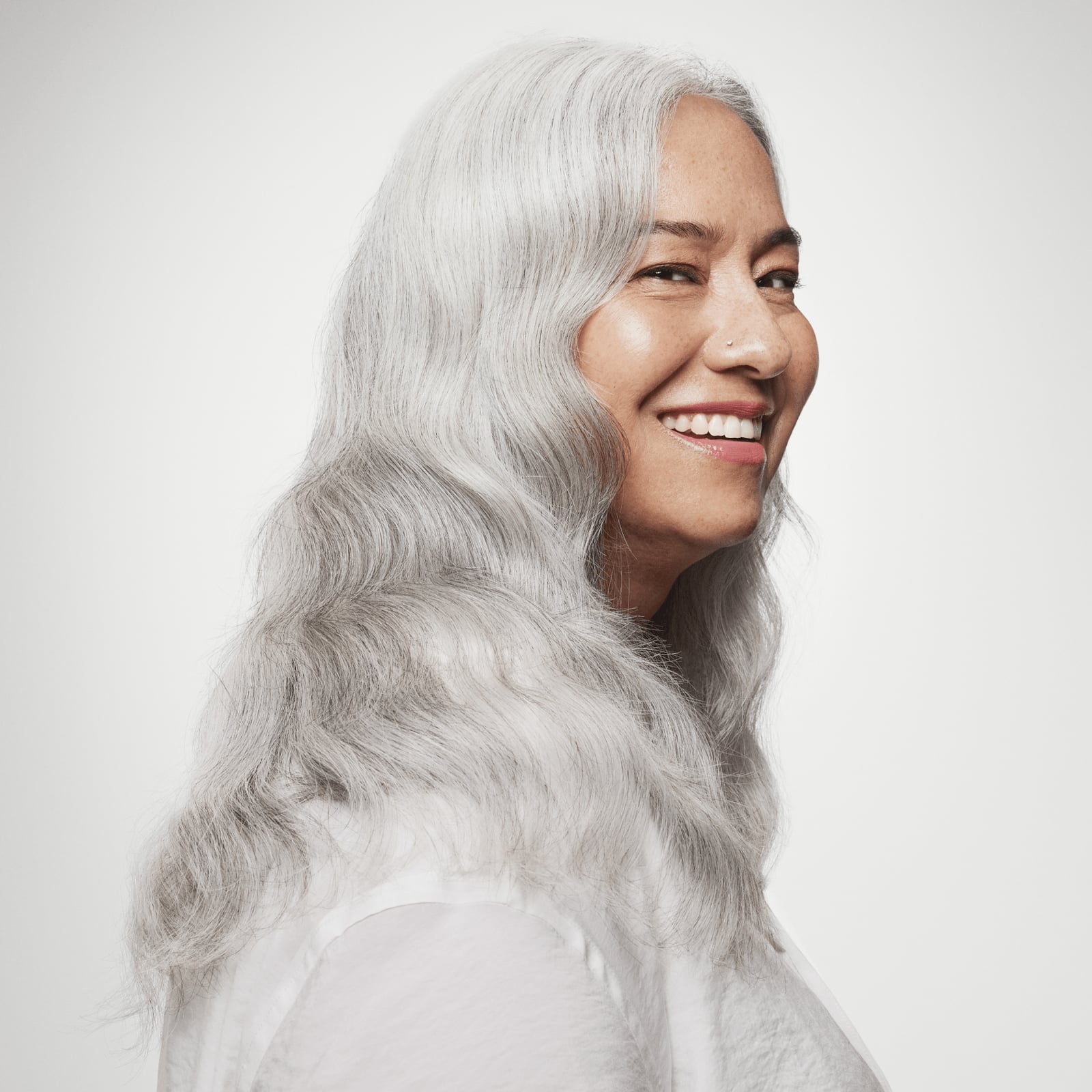Mid-Back Silver Gray With Subtle Layers Mid-Back Silver Gray With Subtle Layers — Simple Gray Hair