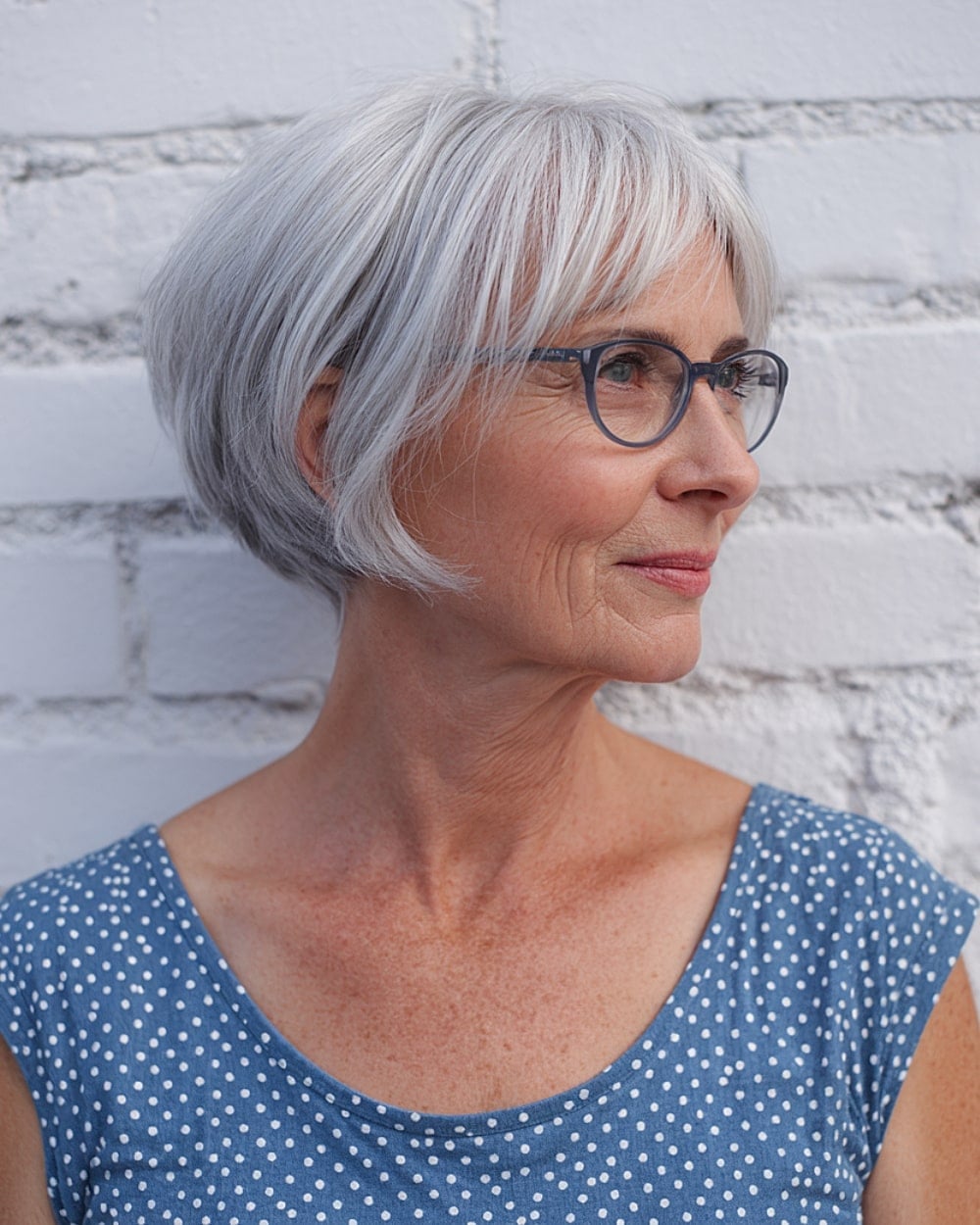 Ear Length Bob With Wispy Bangs Ear Length Bob With Wispy Bangs — Simple Gray Hair
