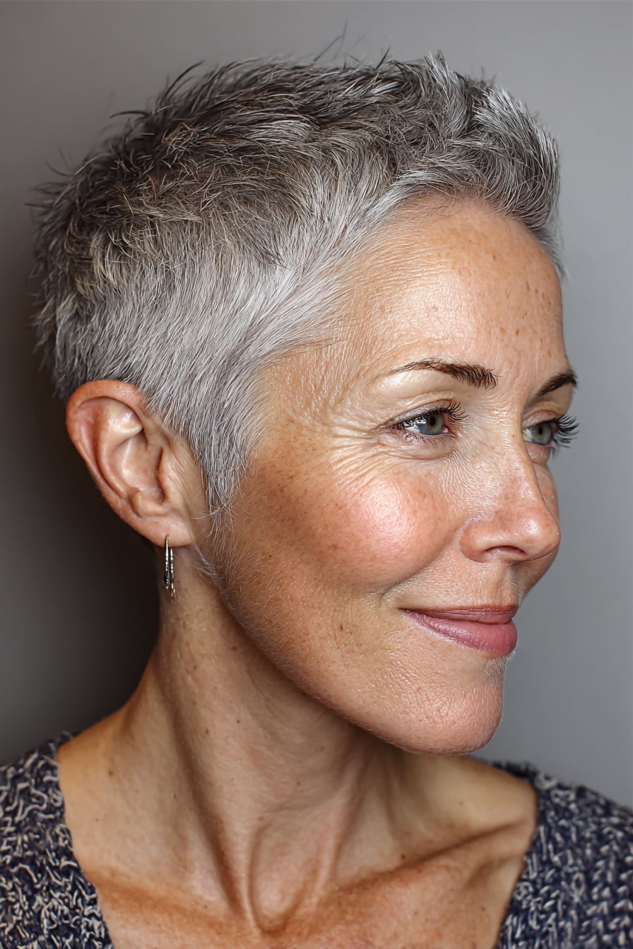 Short Textured Gray Pixie Crop Short Textured Gray Pixie Crop — Simple Gray Hair