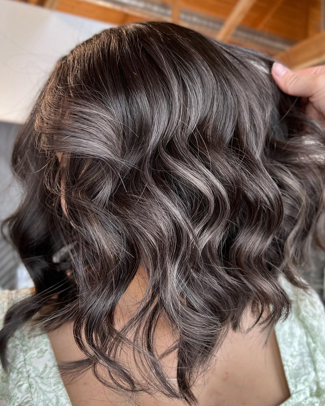 Dark Brown Bob With Ash Gray Highlights — Simple Gray Highlights