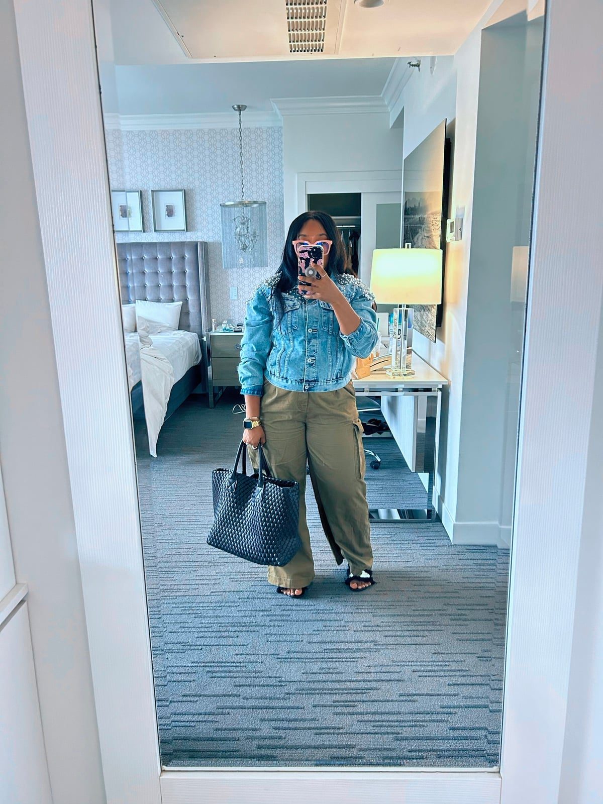 Olive Green Cargo Pants With Embellished Jacket — Simple Green Jeans Outfits