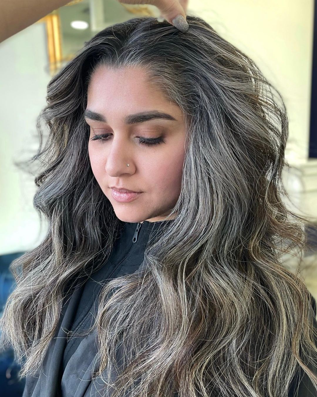 Long Layers With Ash Gray Blending — Simple Grey Highlights