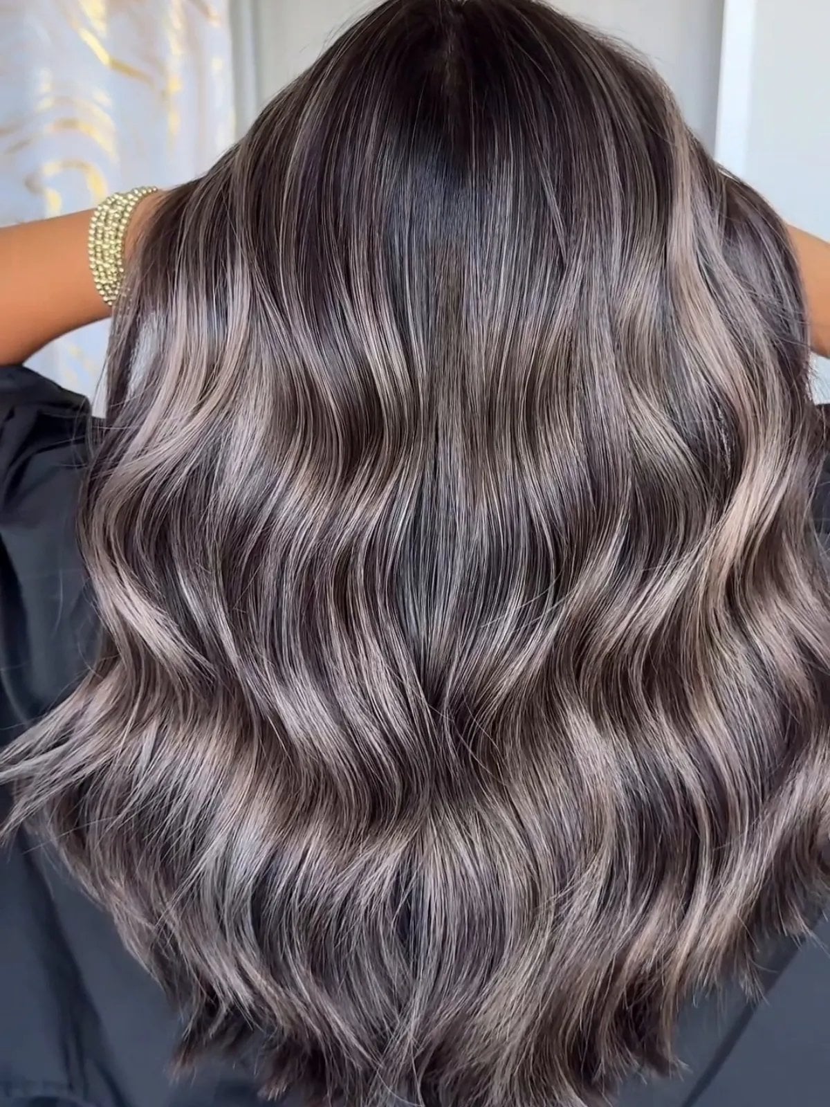 Mid-Back Dark Brown With Ash Highlights — Simple Grey Highlights