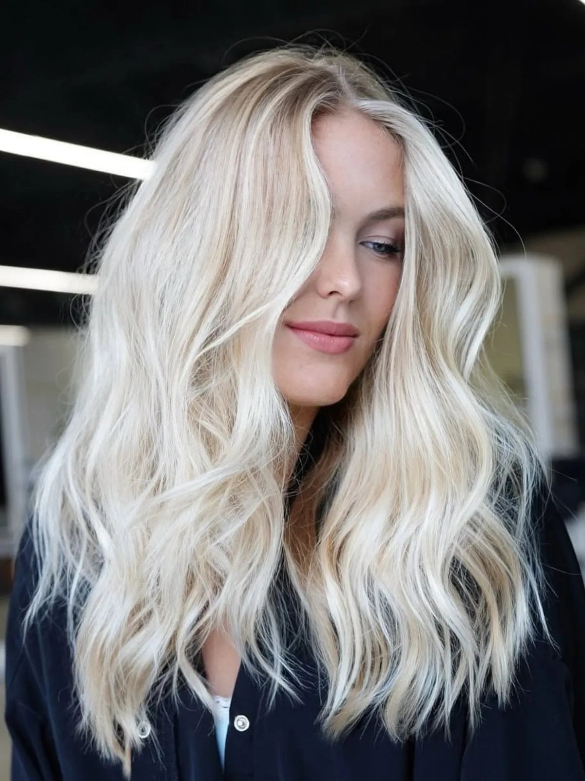 Platinum Blonde Lob With Root Shadow — Simple Hair Color Chart