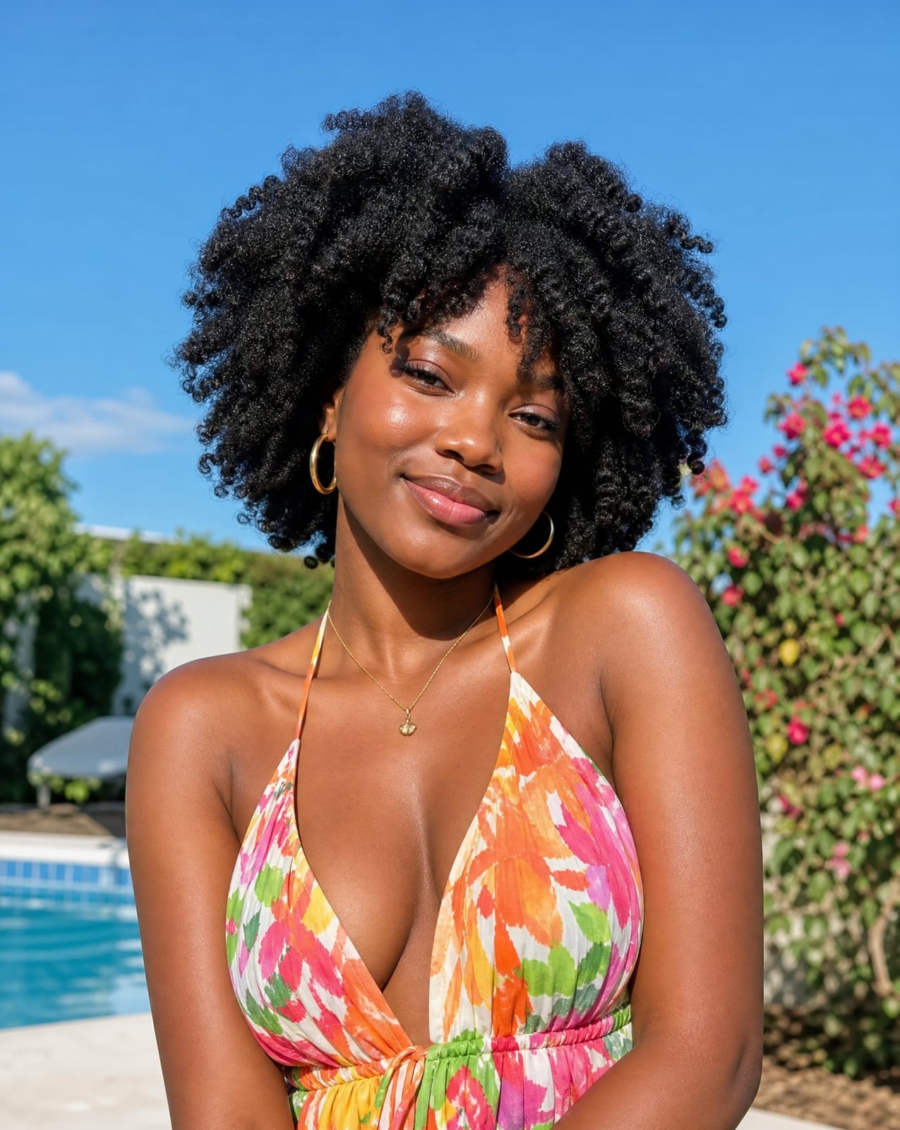 Voluminous Natural Afro With Short Bangs — Simple Haircuts for Black Women