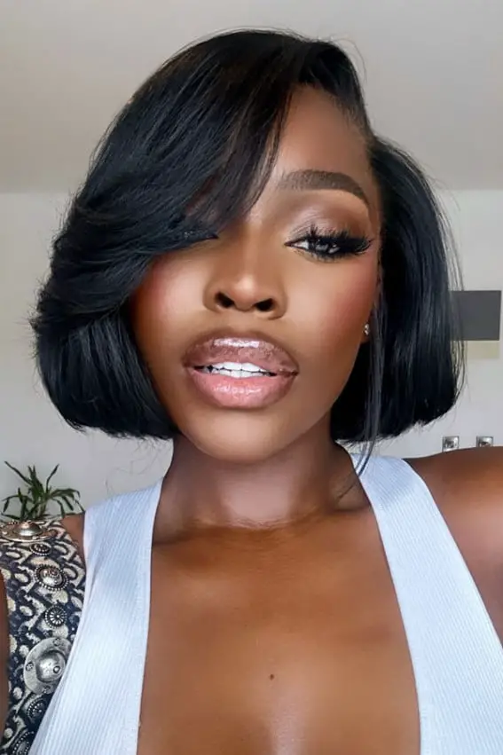 Sleek Chin-Length Bob With Side-Swept Bangs — Simple Haircuts for Black Women