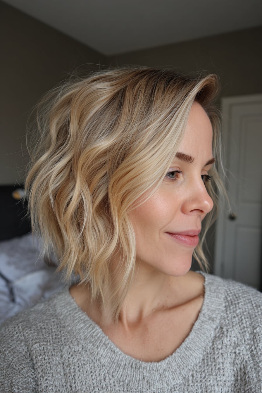 Angled Bob With Loose Waves — Simple Haircuts for Fine Hair