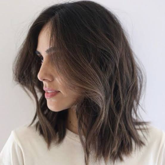 Collarbone Layers Dark Brown Balayage, Side — Simple Haircuts for Medium Hair