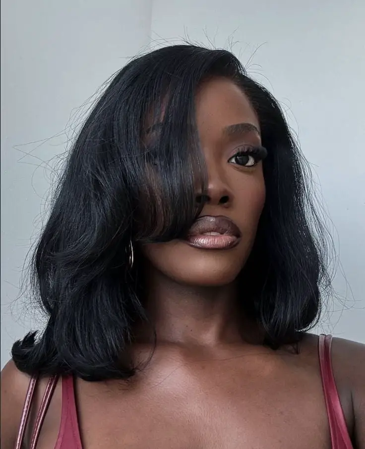 Chin Length Bob Curtain Bangs Black — Simple Haircuts for Medium Hair