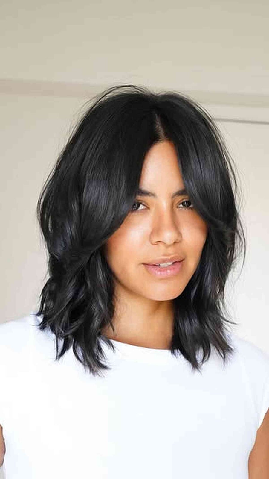 Collarbone Layers Dark Brown Wavy — Simple Haircuts for Medium Hair