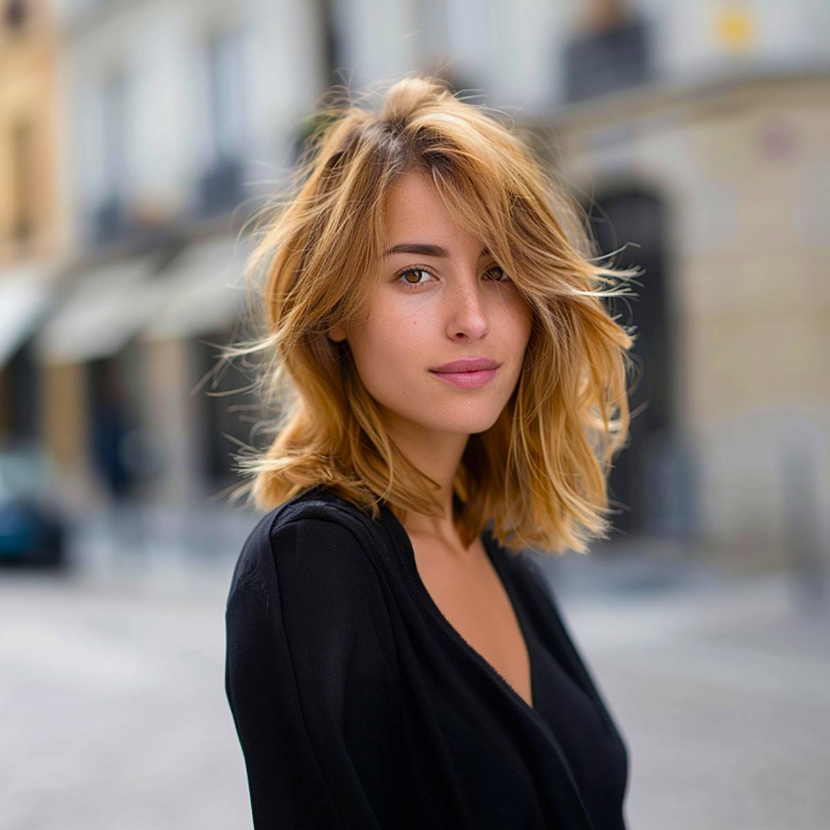 Shoulder Lob With Honey Blonde Balayage Shoulder Lob With Honey Blonde Balayage — Simple Haircuts for Thin Hair