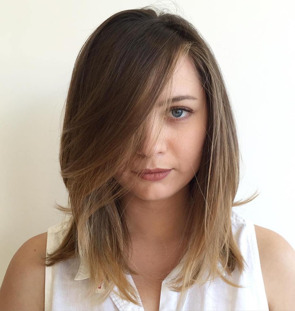 Brown Lob With Balayage And Layers Brown Lob With Balayage And Layers — Simple Haircuts for Thin Hair
