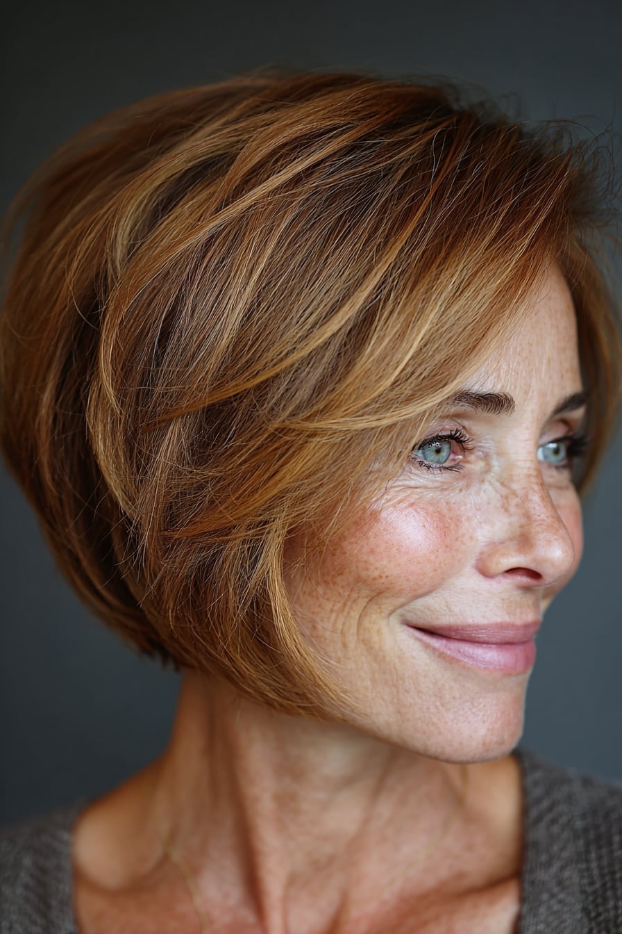 Short Layered Bob With Side-Swept Bangs Short Layered Bob With Side-Swept Bangs — Simple Haircuts for Thinning Hair