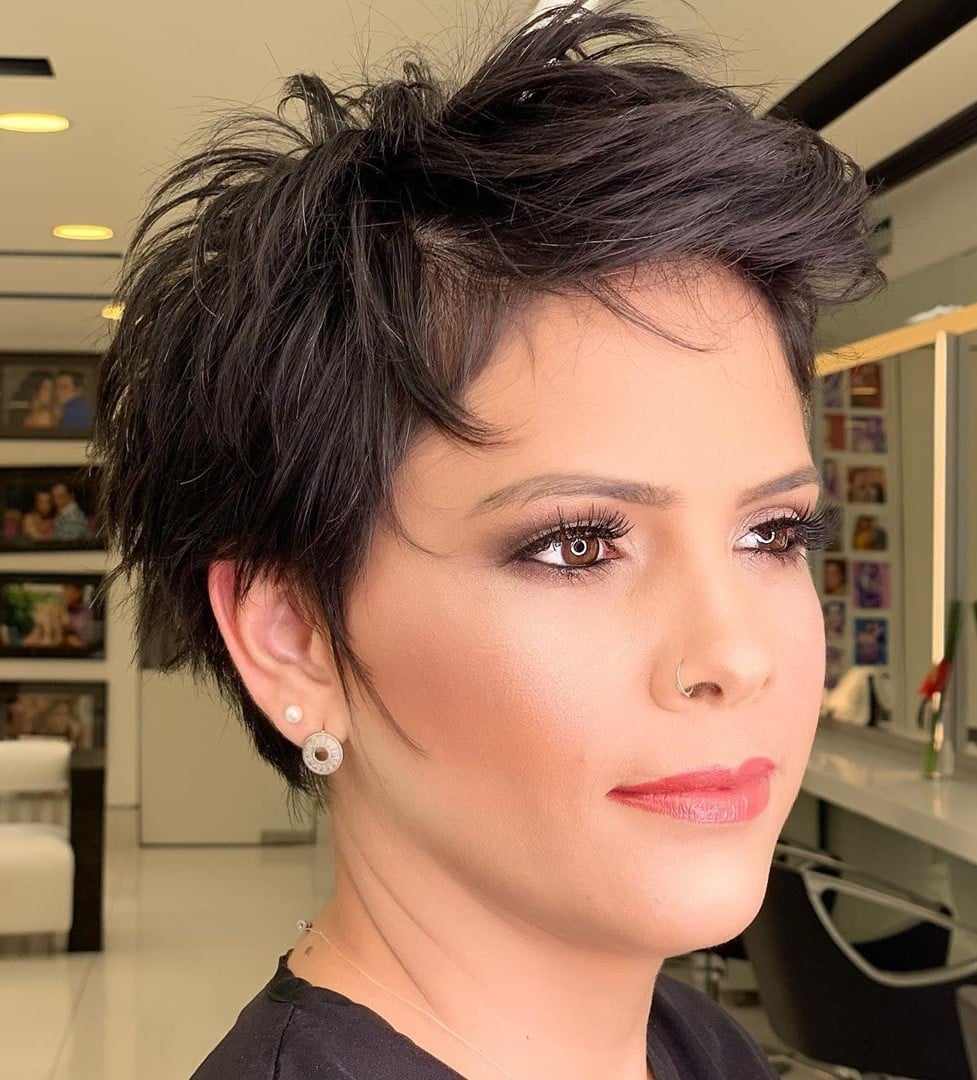 Dark Brown Pixie With Choppy Bangs Dark Brown Pixie With Choppy Bangs — Simple Haircuts for Thinning Hair