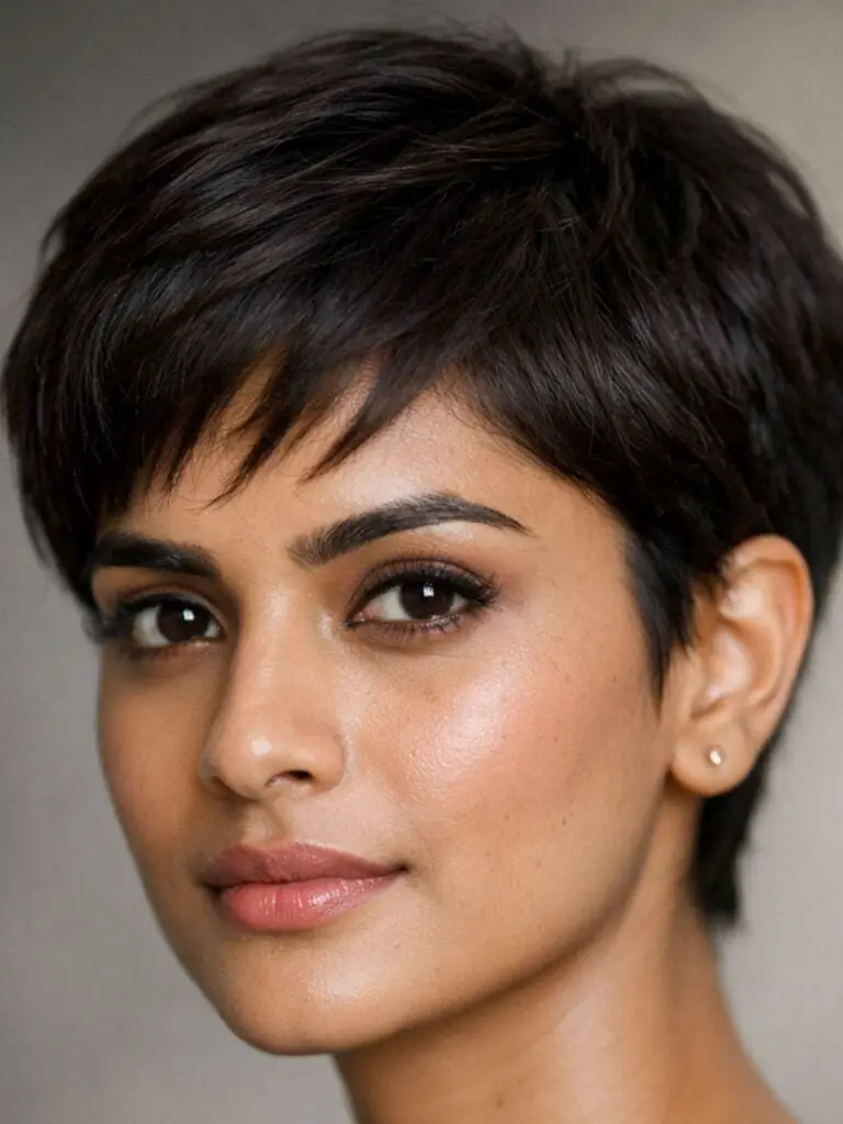 Dark Brown Pixie With Textured Crown, Ear Dark Brown Pixie With Textured Crown, Ear — Simple Haircuts for Thinning Hair