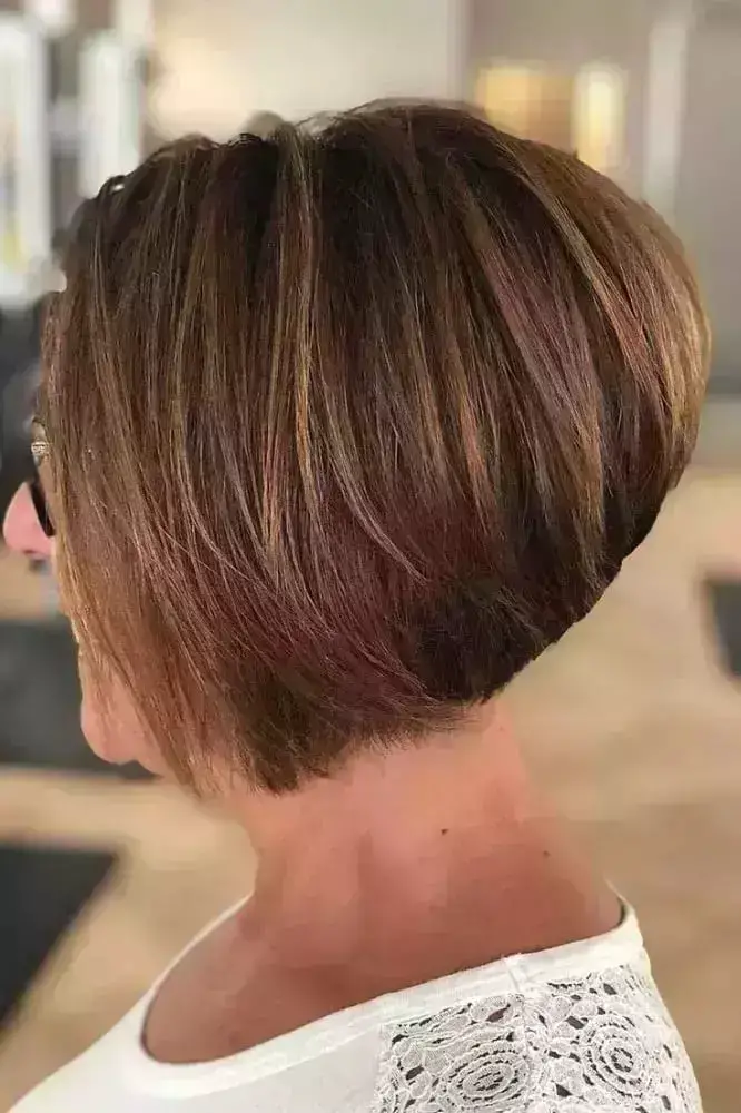 Stacked Bob Brown With Highlights Stacked Bob Brown With Highlights — Simple Haircuts for Women over 60