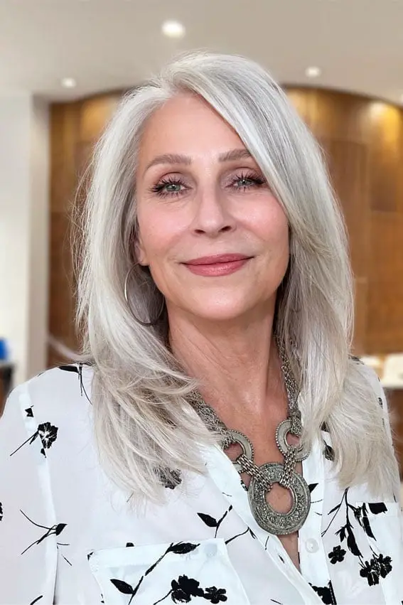 Long Layers Ash Blonde With Silver Tones Long Layers Ash Blonde With Silver Tones — Simple Haircuts for Women over 60