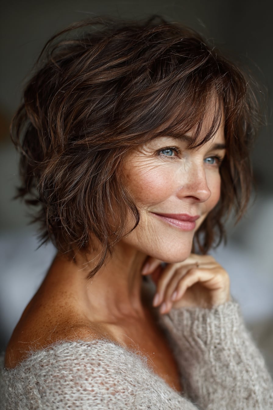 Thick Wavy Shag With Curtain Bangs — Simple Hairstyles for Round Face