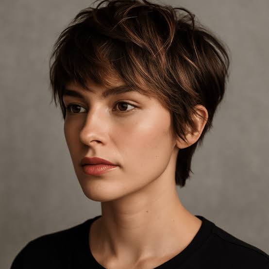 Dark Brown Pixie With Textured Layers, Ear — Simple Hairstyles for Short Hairs.