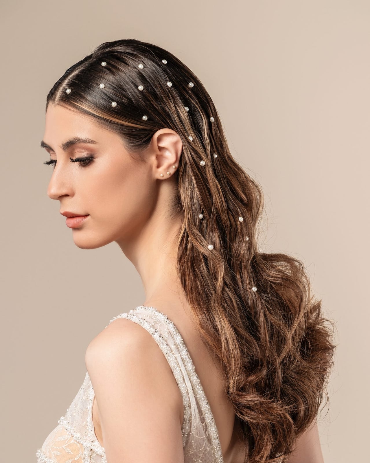 Loose Waves With Scattered Pearls — Simple Hairstyles for Wedding