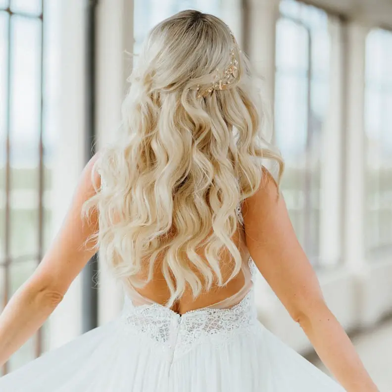 Pinned Back Blonde Waves With Accessory — Simple Hairstyles for Wedding