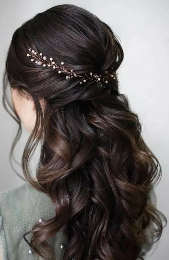 Side Part Half Up Half Down With Accessory — Simple Hairstyles for Wedding