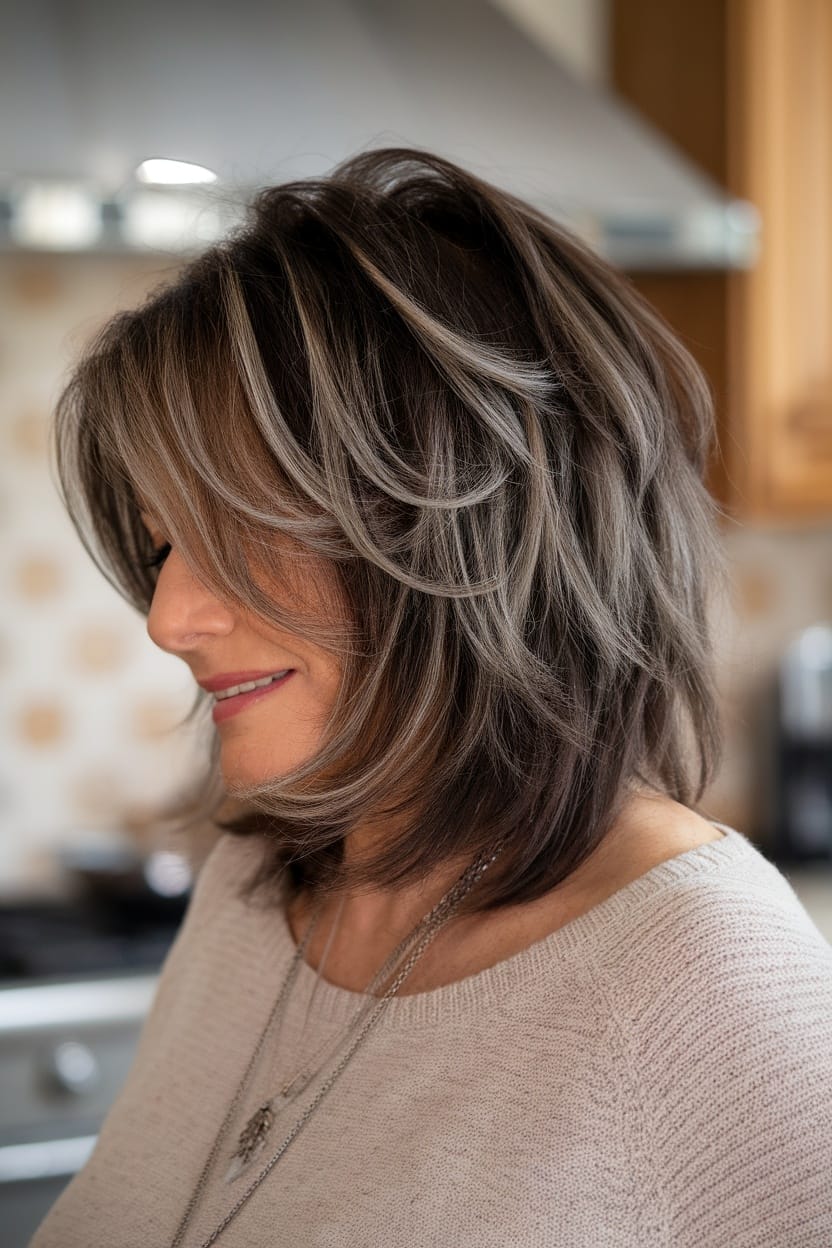 Layered Lob With Soft Curtain Bangs — Simple Hairstyles for Women over 60