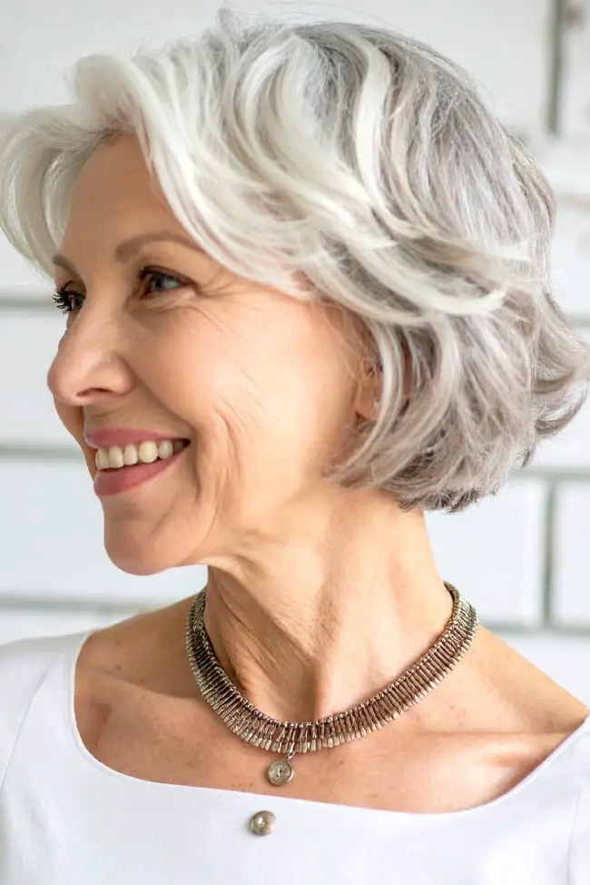 Stacked Bob With Salt and Pepper Waves — Simple Hairstyles for Women over 60