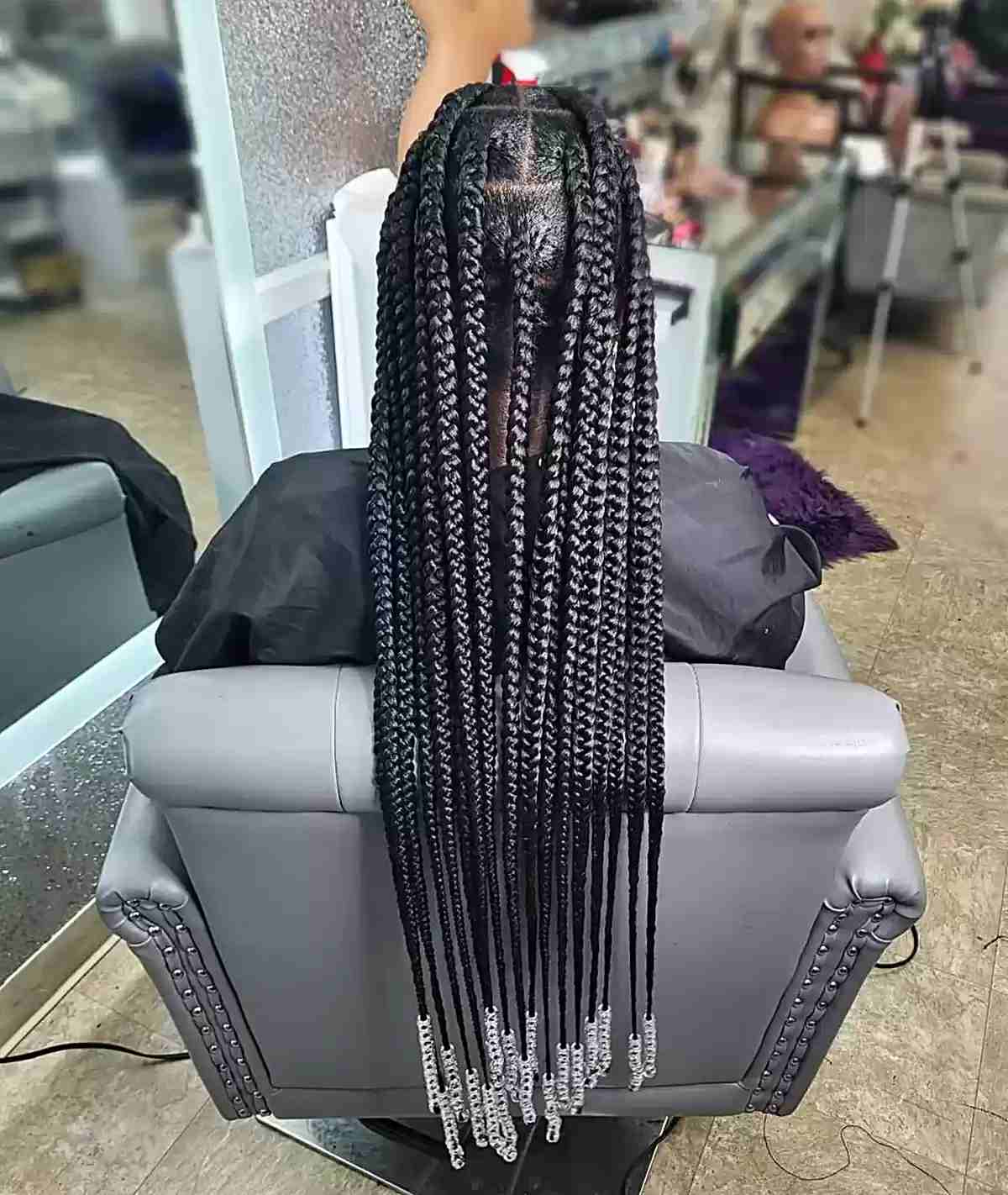 Extra Long Box Braids With Silver Beads Extra Long Box Braids With Silver Beads — Simple Hairstyles with Beads